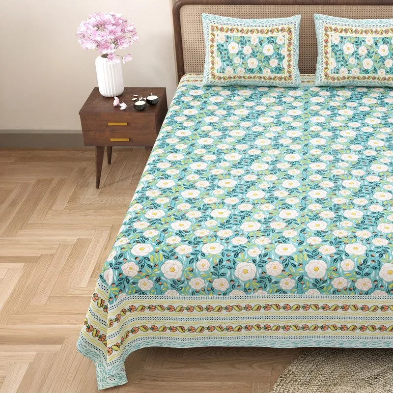 Loomva Cotton Bedsheet (Teal,Green) - 240 TC media 4