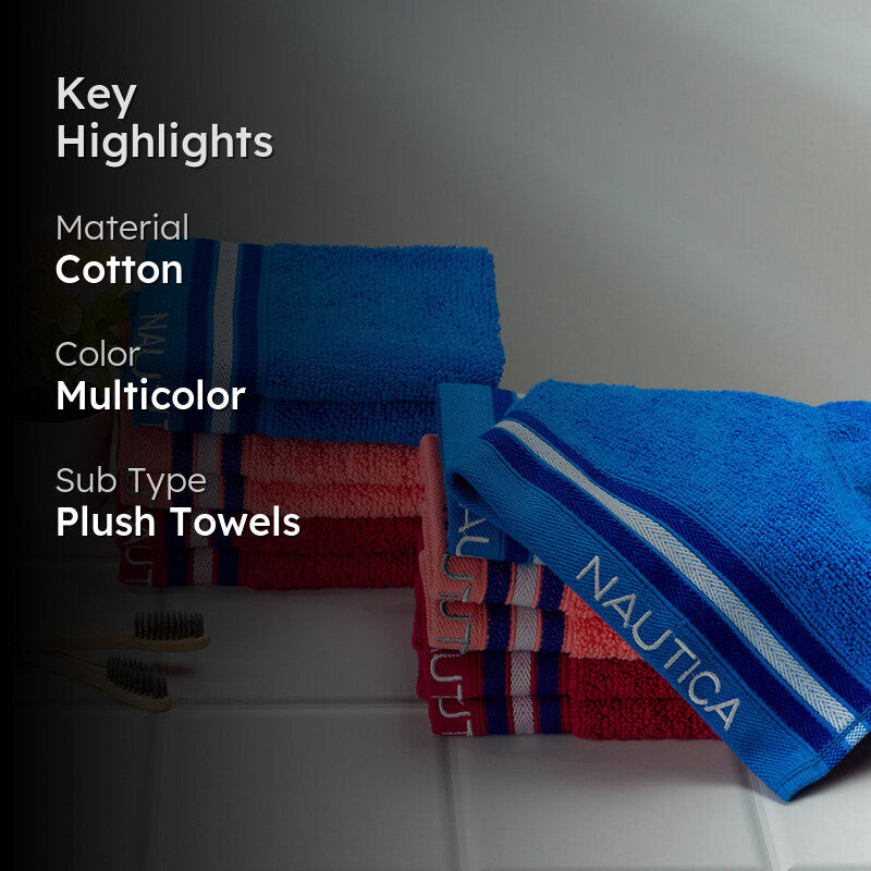 Nautica Dove Down Cotton Face Towel (Blue,Coral & Burgundy) - Set Of Twelve media 2