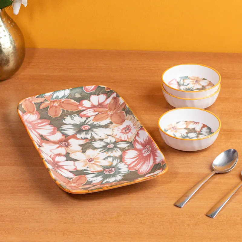 Golden Bloom Porcelain Platter - Four Piece Set media 1
