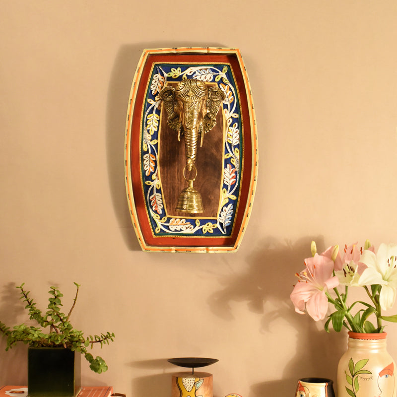 Divine Ganesha Brass Wall Art With Wooden Frame