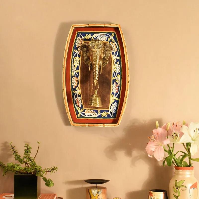 Divine Ganesha Brass Wall Art With Wooden Frame media 1