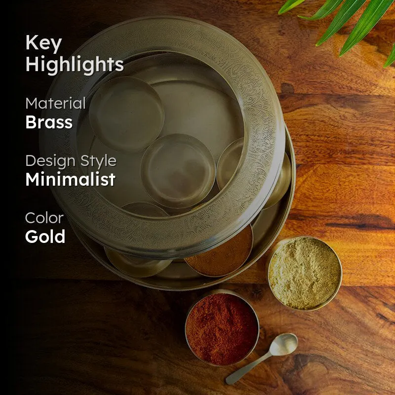 Spice Bloom Hand-Etched Brass Masala Box - 100 mL Each media 2