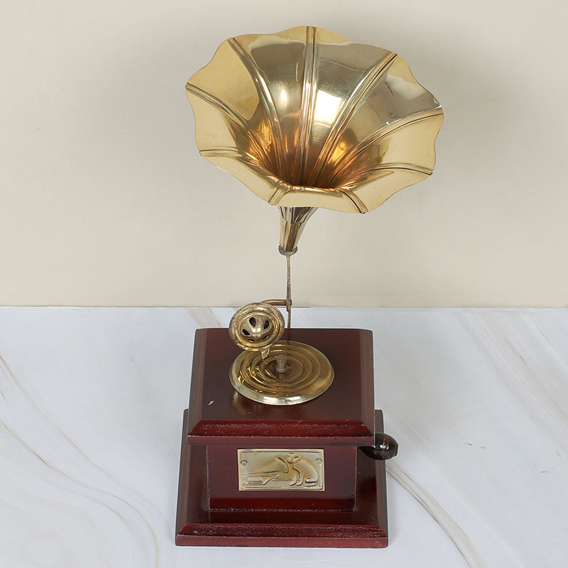 Vintage Epoque Gramophone Wood & Brass Showpiece media 5