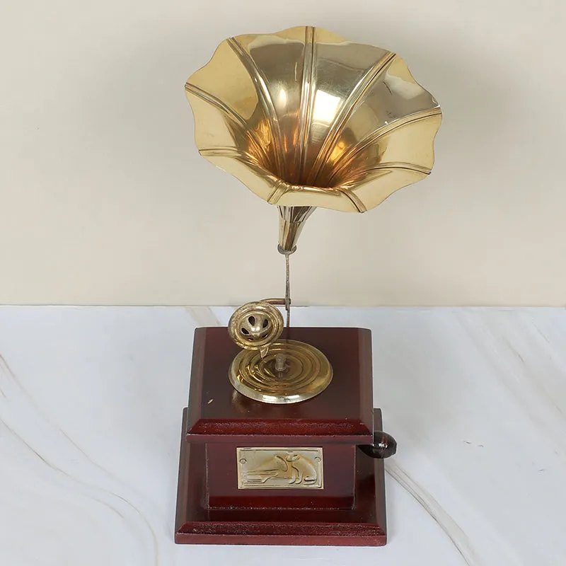 Vintage Epoque Gramophone Wood & Brass Showpiece media 5