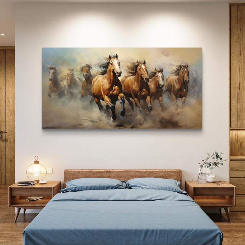 Stallions In Mist Canvas Wall Painting