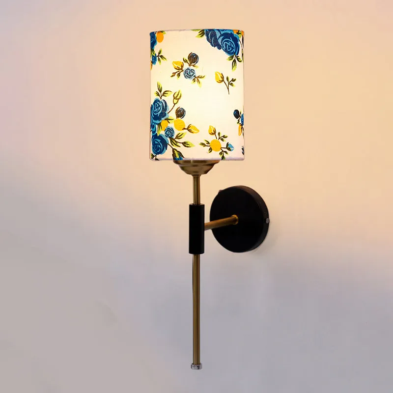 Beryll Printed Cylindrical Steel & Cotton Wall Lamp - Blue media 4