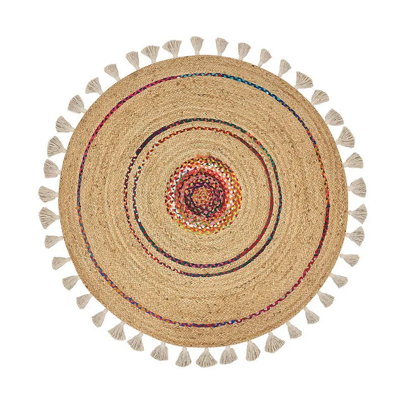 Rustic Halo Braided Jute Area Rug - Pink, Beige media 1