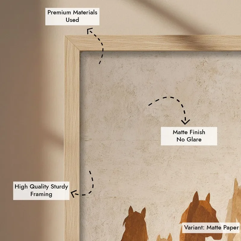 Desert Horse Silhouettes Wall Painting With Brown Frame media 9
