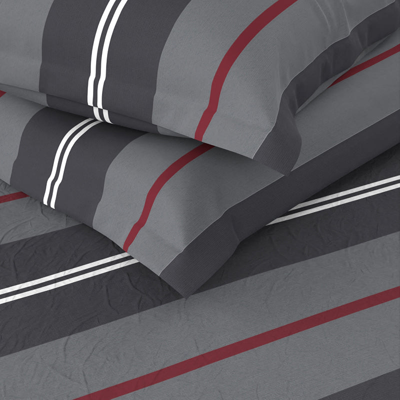Nautica Stripe Symphony Cotton Bedsheet (Red & Grey) - 210 TC media 5