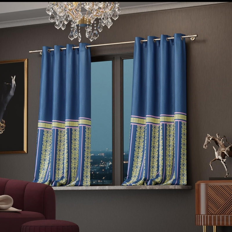 Blue Monarch Satin Curtain - Set of Two