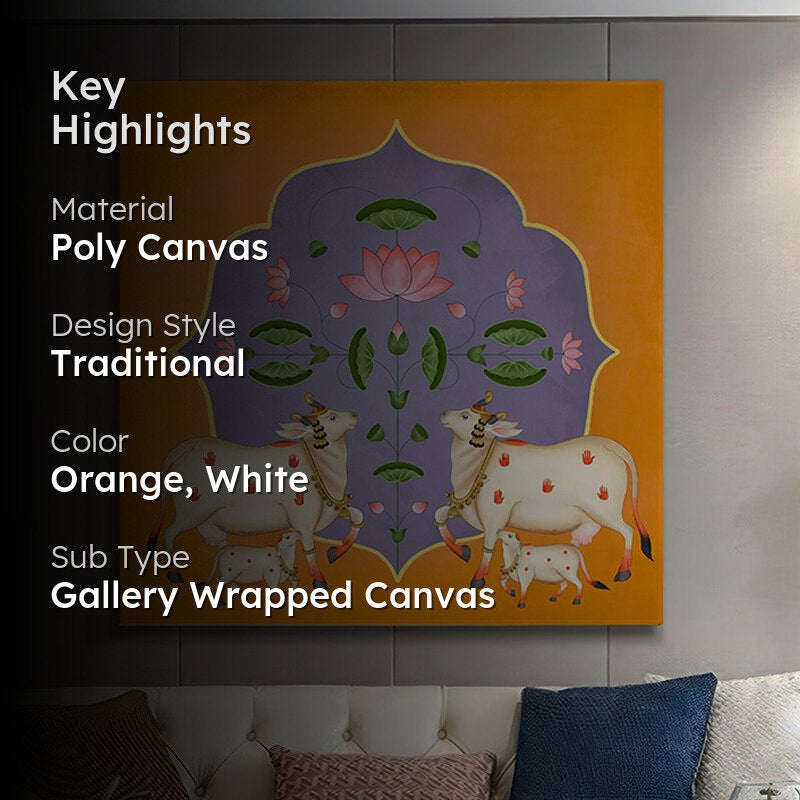 Cow And Lotus Bliss Poly Canvas Wall Painting media 2