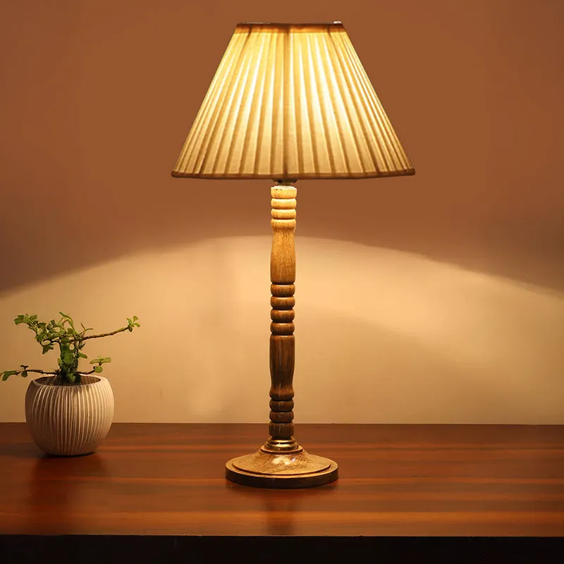Antique Grace Table Lamp With Carved Wooden Base - White,Brown media 2
