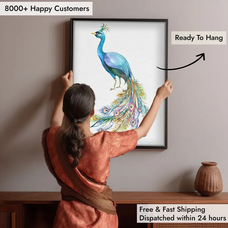 Feathery Peacock Archival Paper Wall Art With Frame media 7
