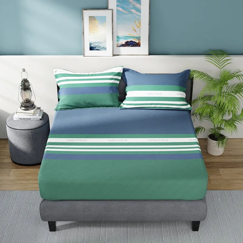 Nautica Stripe Symphony Cotton Bedsheet (Blue & Grey) - 160 TC media 3