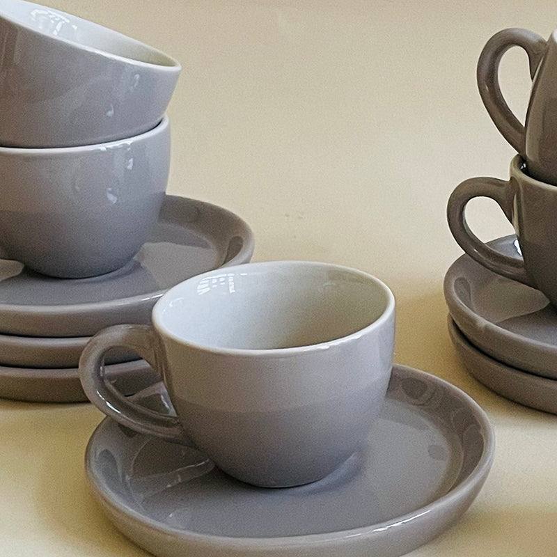 Blush & Brew Ceramic Cup & Saucer (Grey/100 mL) - Twelve Piece Set media 6