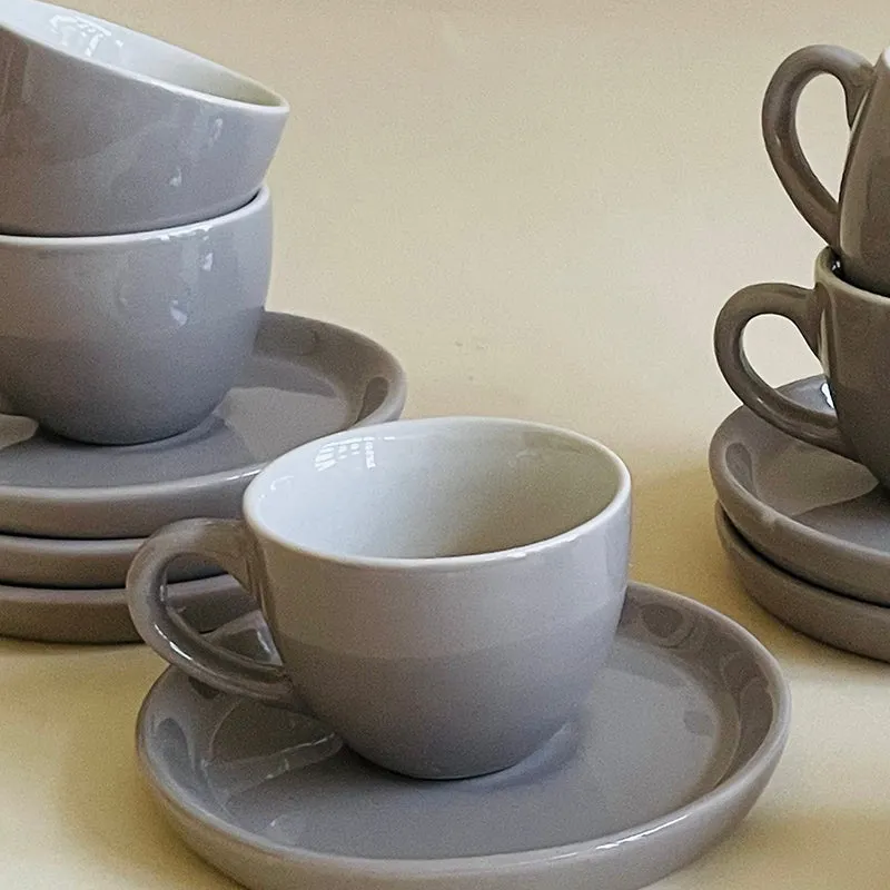 Blush & Brew Ceramic Cup & Saucer (Grey/100 mL) - Twelve Piece Set media 6