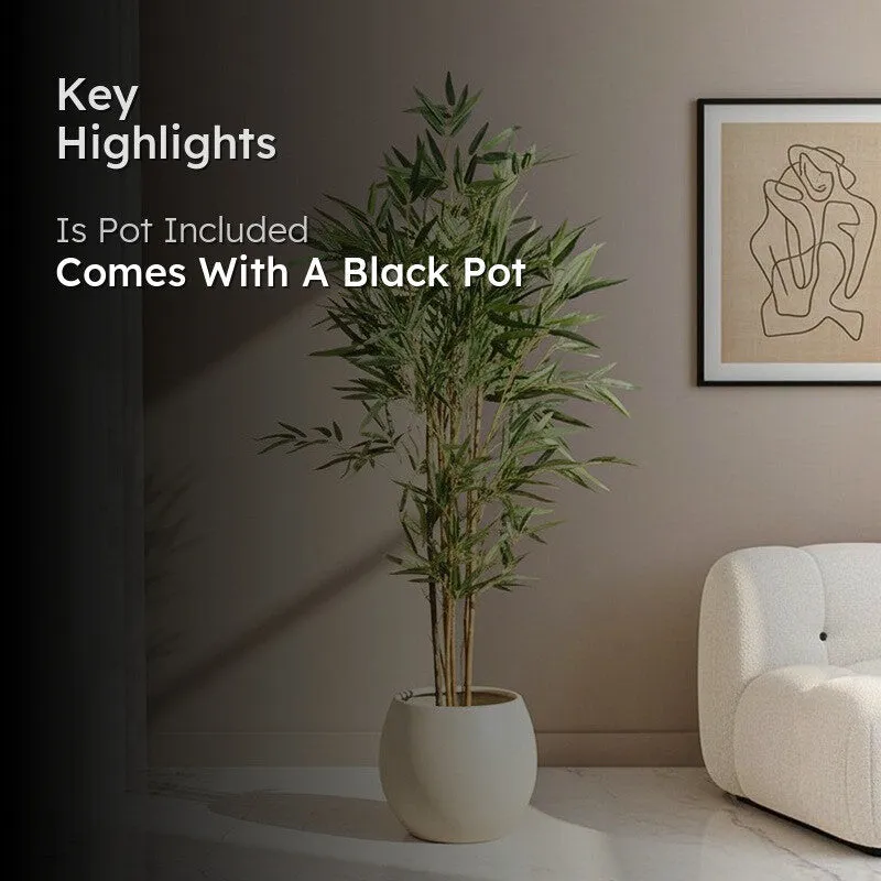 Faux Bamboo Plant With Black Plastic Pot (4.92 ft) - Dark Green media 2