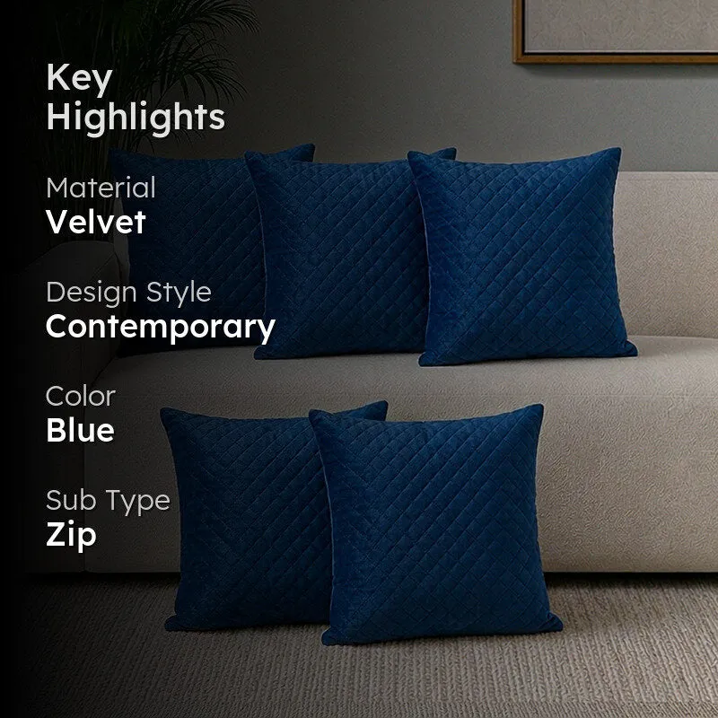 Orson Quilted Velvet Cushion Cover (Blue) - Set Of Five media 2