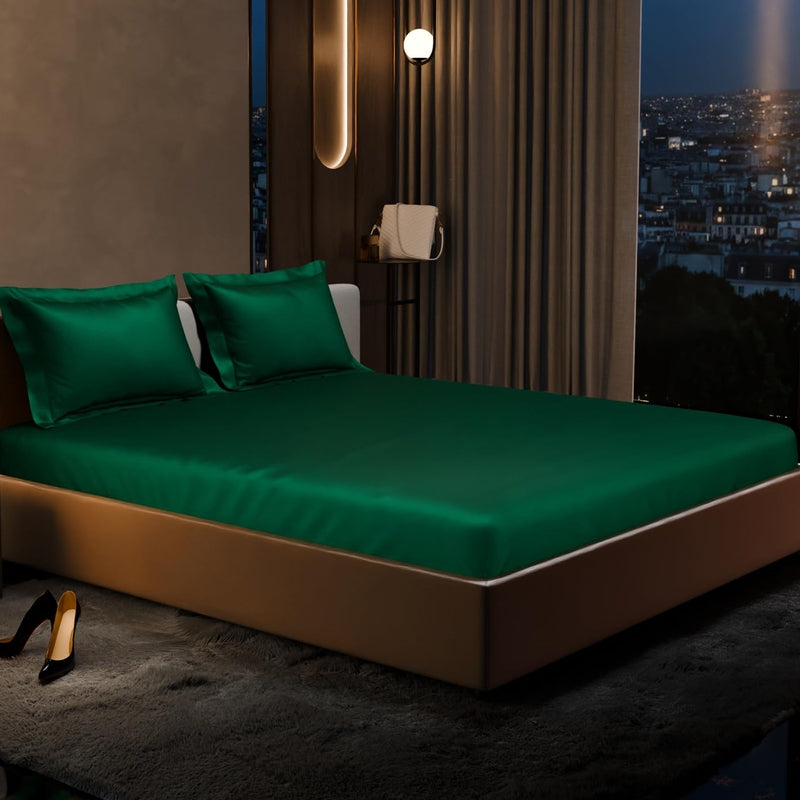 Purelle Satin Fitted Bedsheets (Green) - 150 GSM