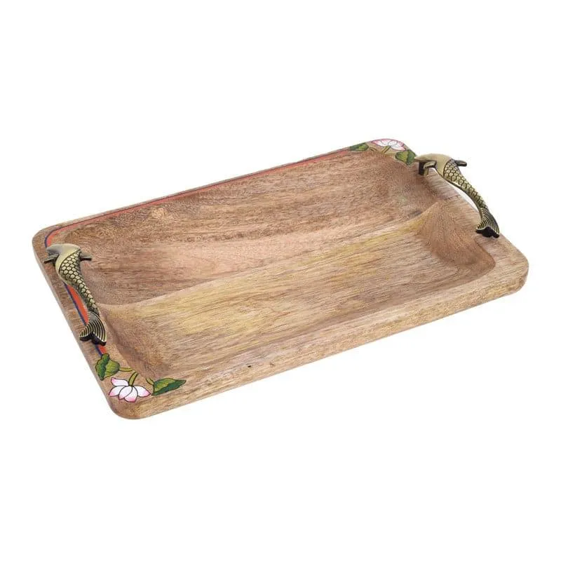 Pichwai Mango Wood Tray media 3