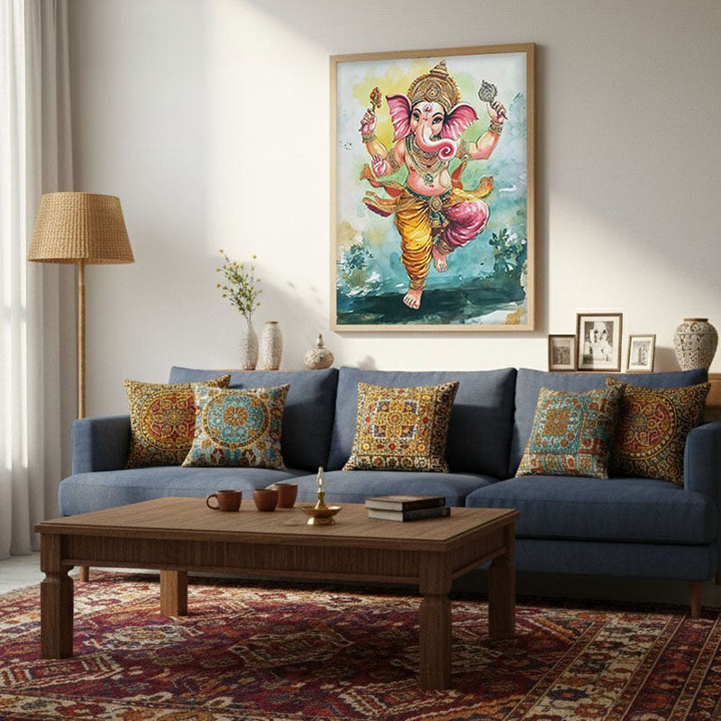 Nritya Ganesha Spiritual Archival Paper Wall Painting - Natural Brown Frame media 5