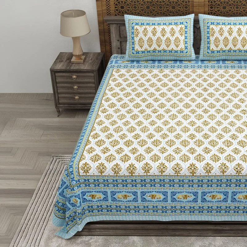Gardenet Cotton Bedsheet (Yellow,Blue) - 240 TC media 3