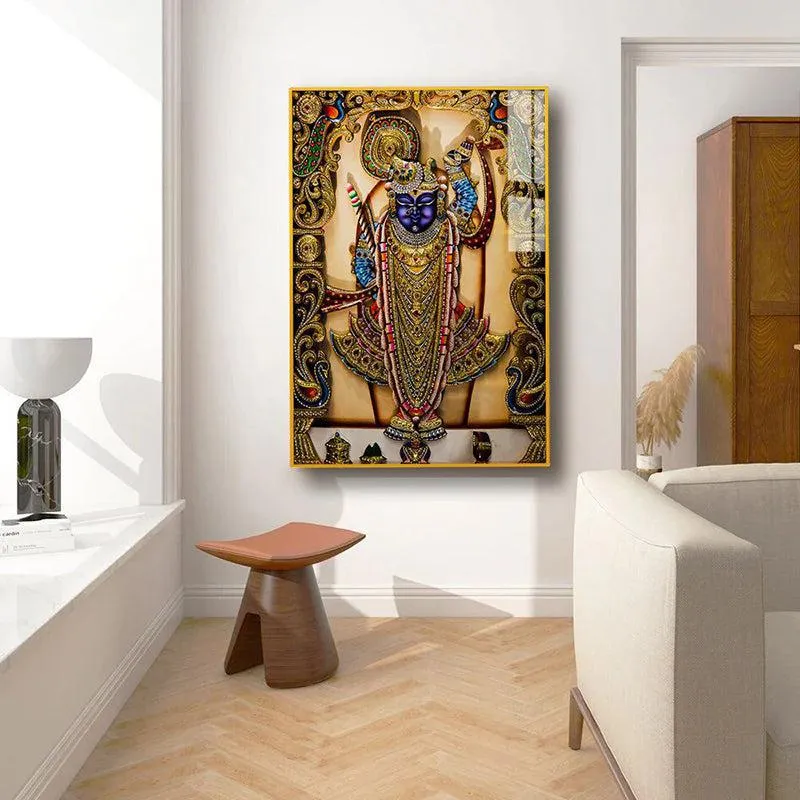 Mukunda Hare Spiritual Canvas Wall Art With Frame - Gold media 1