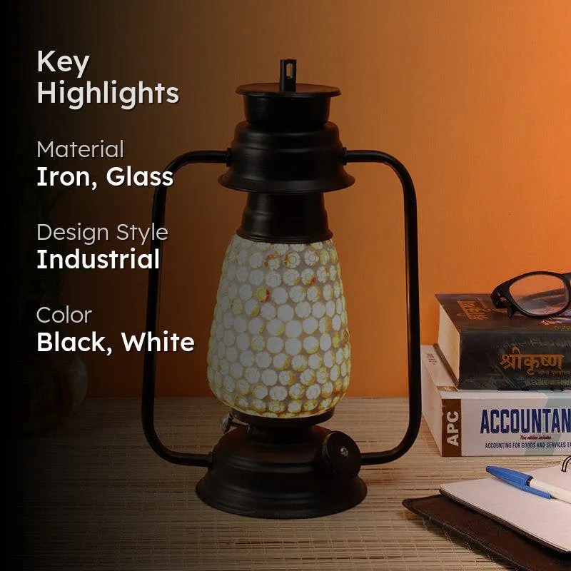 Navina Mosaic Lantern Iron Table Lamp - Black,White media 2