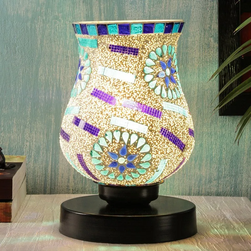 Glowburn Mosaic Glass Table Lamp With Wooden Base - Multicolor media 1