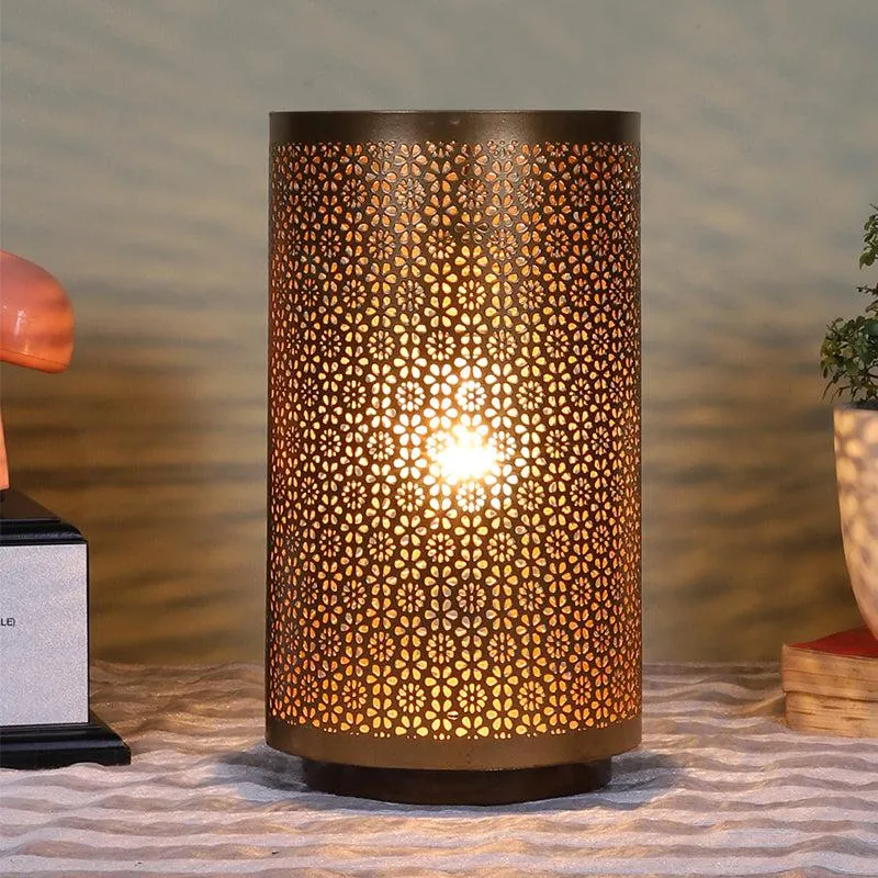 Navya Metal Table Lamp With Brown Base - Gold media 1
