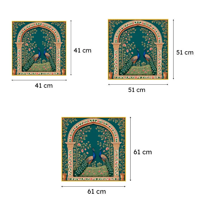 Vibrant Mayura Duo Canvas Wall Painting With Frame - Gold media 6