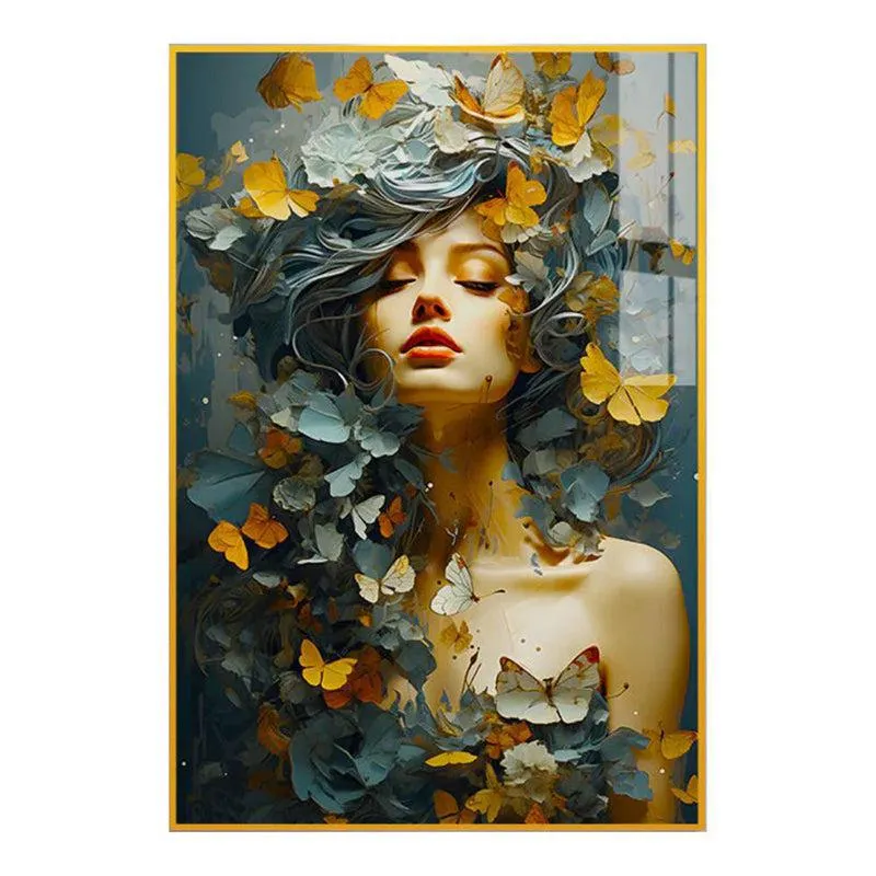 Petal Tresses Floral Canvas Wall Art With Frame - Gold media 3