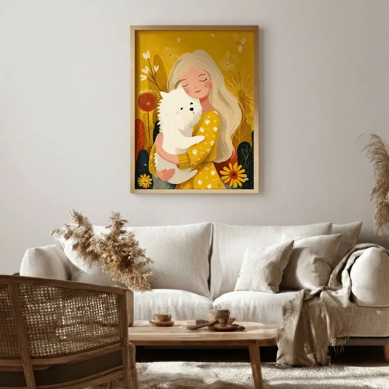 Golden Snuggle Canvas Wall Painting - Brown Frame media 1