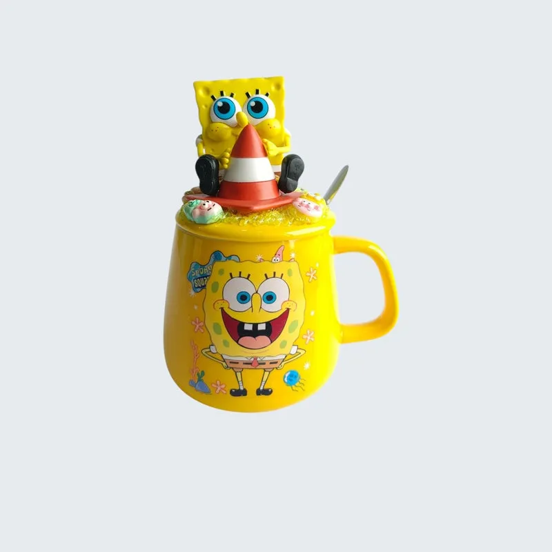 Front view of SpongeBob mug with character lid and spoon