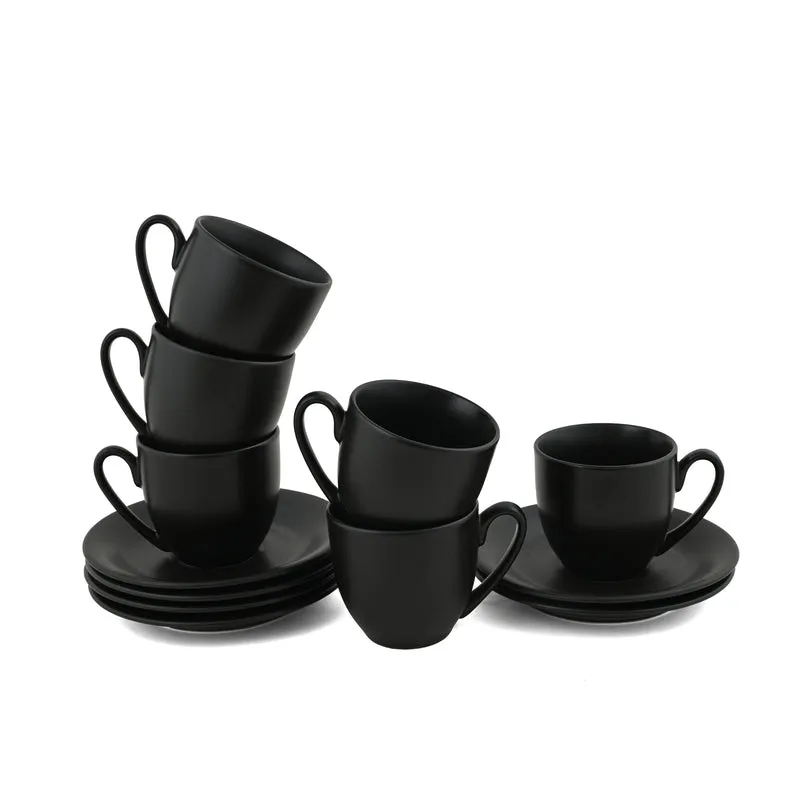 CozySip Porcelain Cup & Saucer (Black/200 mL Each) - Set of Six - 4