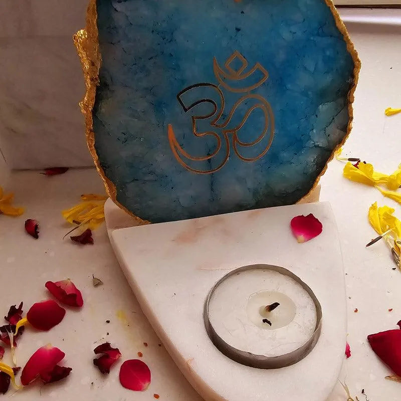 Om Agate & Marble Tealight Candle Holder - Turquoise media 4