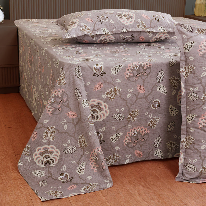 Swayam Light Brown Floral Cotton Bedsheet - 180 TC media 7