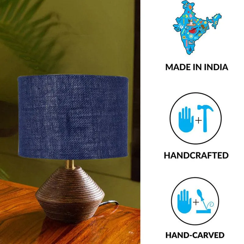 Yami Wooden Table Lamp With Jute Shade - Brown,Blue media 4