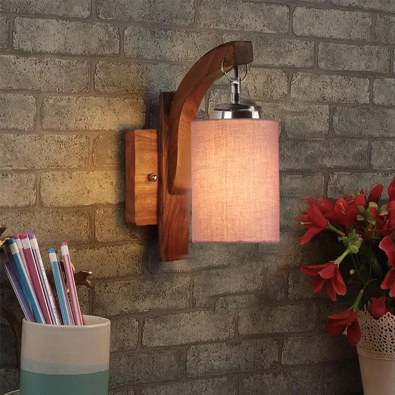 Forma Cylindrical Fabric & Wooden Wall Lamp - Grey media 1
