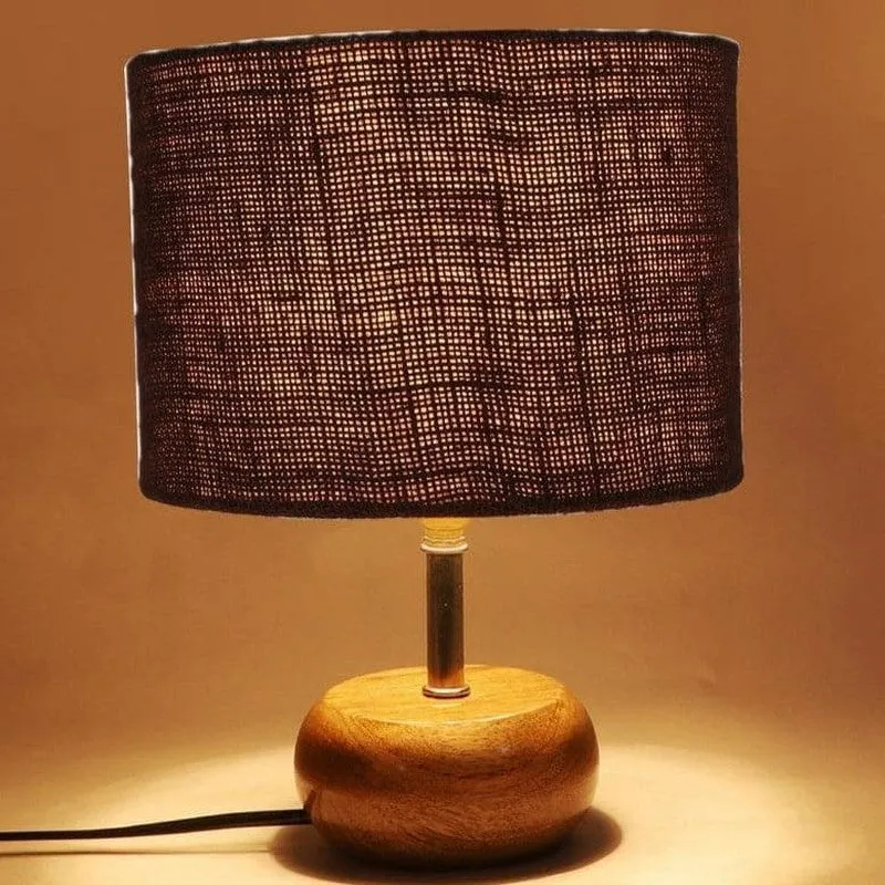 Rustic Wood Pebble Fabric Table Lamp - Brown media 5