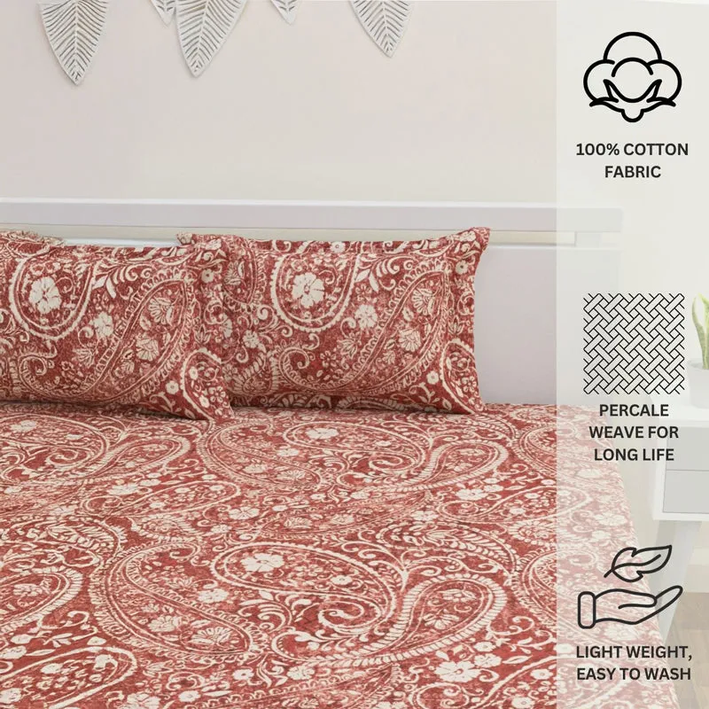 Paisley Nights Cotton Bedsheet (Red) - 144 TC media 11