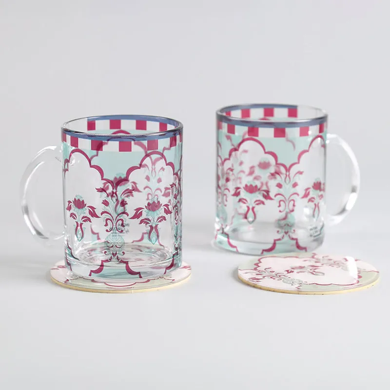 India Circus Heirloom Glass Mug With Coaster (325 mL Each) - Four Piece Set media 3