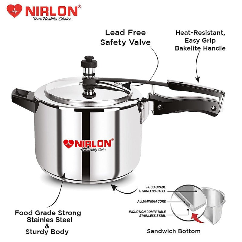 Nirlon Steel Pressure Cooker - 6500 mL/ 9 Inches media 3