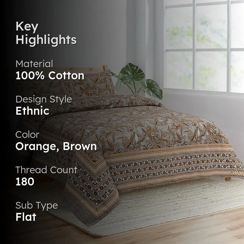 Tridha Floral Cotton Bedsheet (Brown) - 180 TC media 2