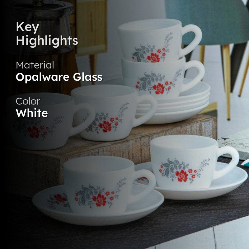 Cello Lila Floral Cup & Saucer (130 ML) - Twelve Piece Set media 2