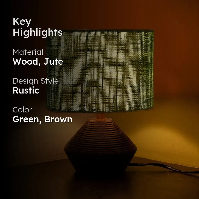 Yami Wooden Table Lamp With Jute Shade - Green,Brown media 2