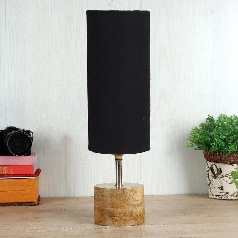 Rustic Wood & Fabric Table Lamp - Black,Brown media 3
