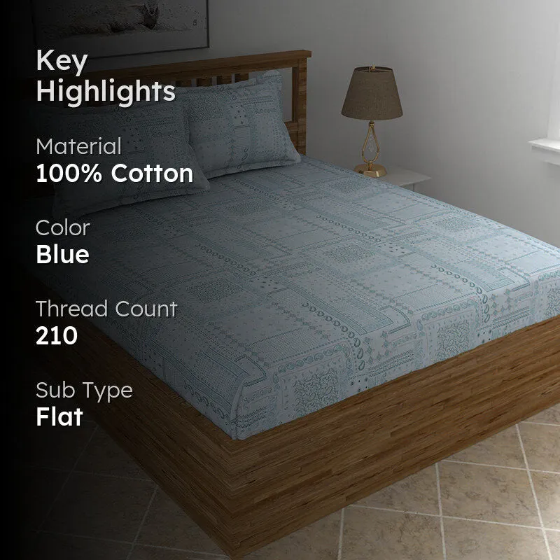 Mathieu Cotton Bedsheet (Blue) - 210 TC media 2