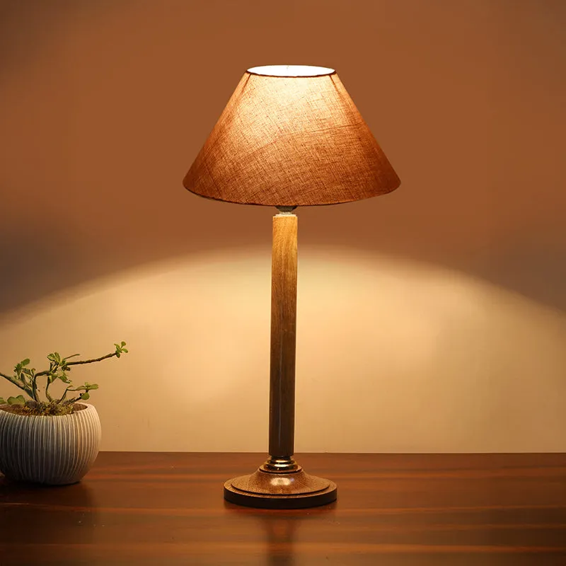 Glow Mesa Table Lamp With Wooden Base - Grey,Brown media 2