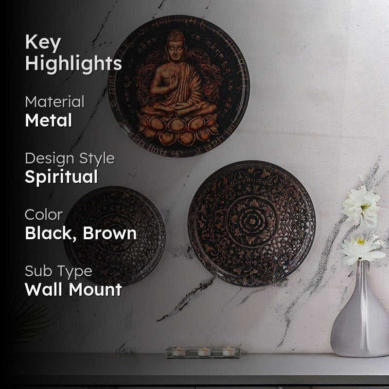 Atherin Buddha Printed Metal Wall Plate - Set Of Three media 2